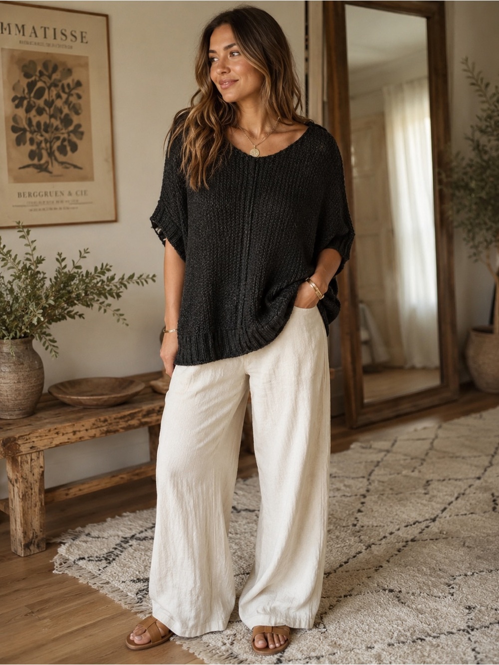 Free People Chunky Black Knit Sweater oversized slouchy minimalist cozy